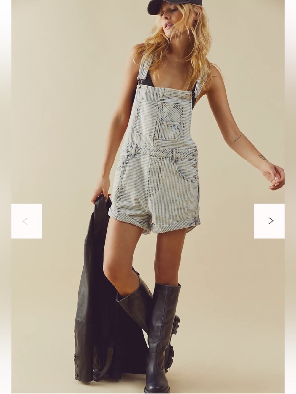 We The Free Ziggy Blue White Striped Pockets Cuffed Shortalls Bohemian